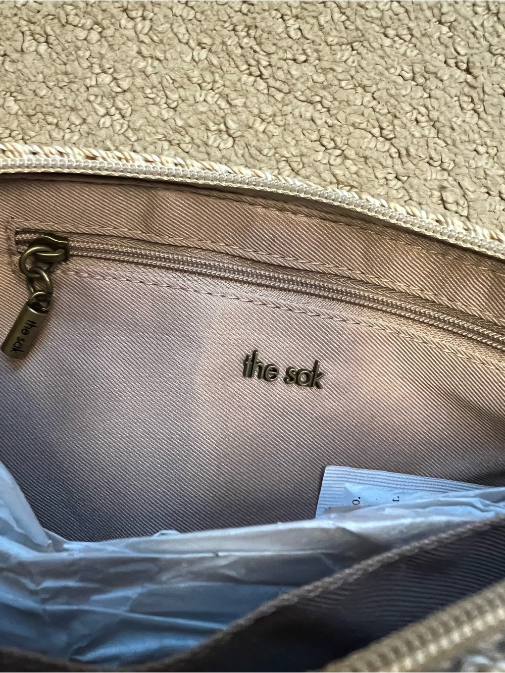 The Sak Beige Woven Crossbody with Brown Leather Strap - Picture 3 of 6